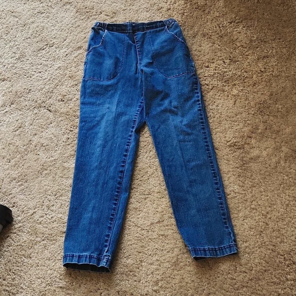 Elastic waist stretch blue jeans